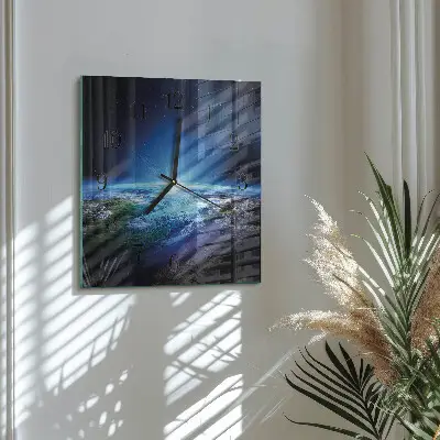 Vierkante glas klok Het universum van de aarde