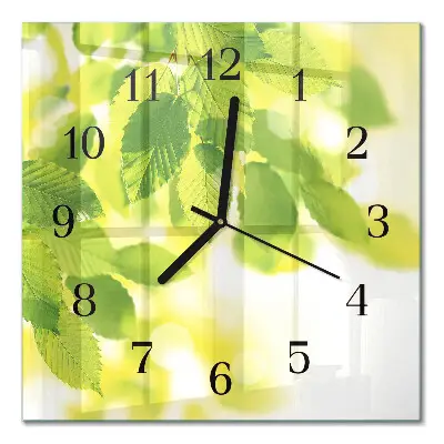 Moderne wandklok glas vierkant Bladeren