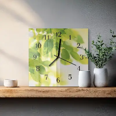 Moderne wandklok glas vierkant Bladeren