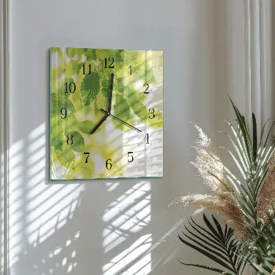 Moderne wandklok glas vierkant Bladeren