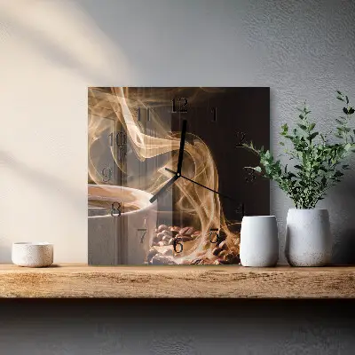 Vierkante glas klok Een kopje koffie