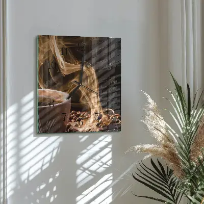 Vierkante glas klok Een kopje koffie