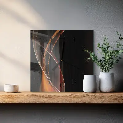 Vierkante glazen wandklok Abstracte lijnen