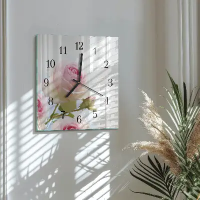 Vierkante glas klok Roos