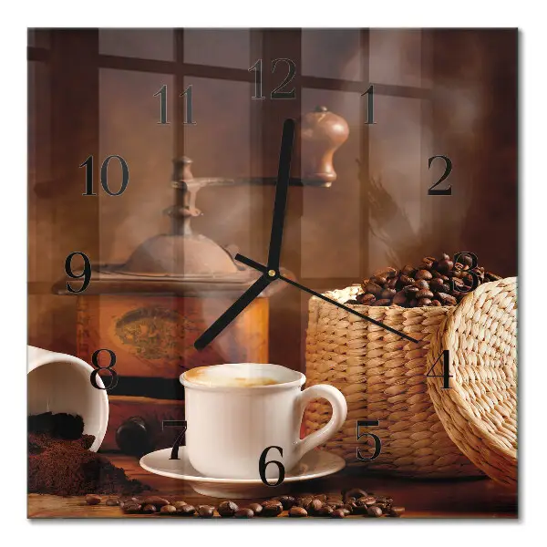 Moderne wandklok glas vierkant Een kopje koffie