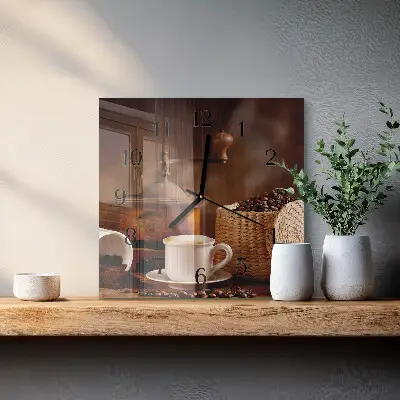 Moderne wandklok glas vierkant Een kopje koffie