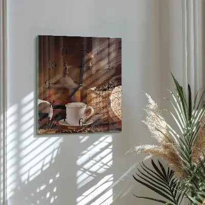 Moderne wandklok glas vierkant Een kopje koffie