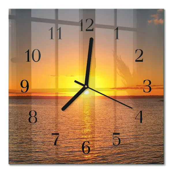 Vierkante glazen wandklok Zonsondergang