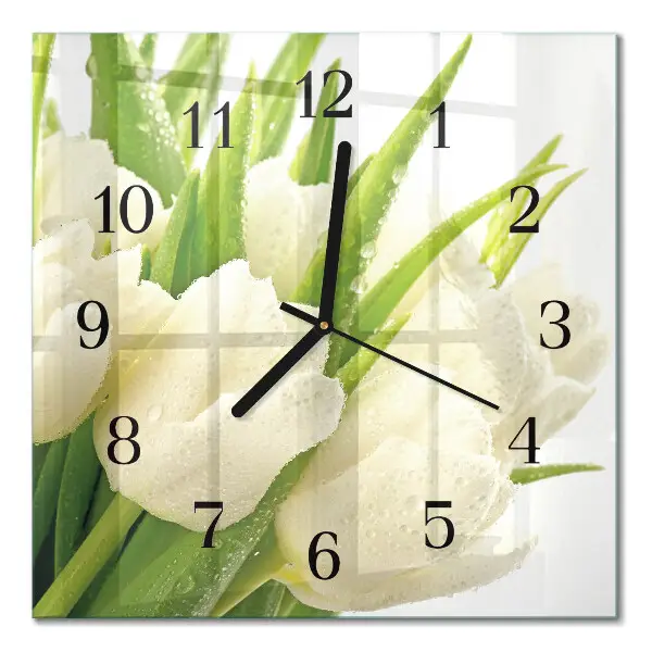 Vierkante glazen wandklok Tulpen