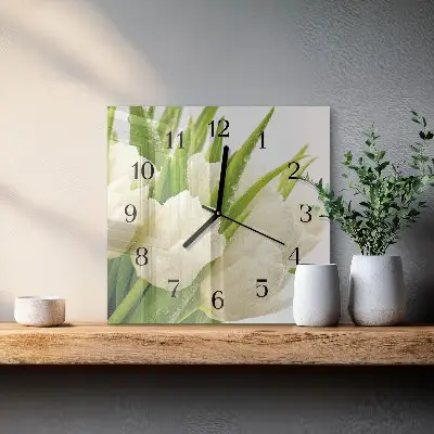 Vierkante glazen wandklok Tulpen