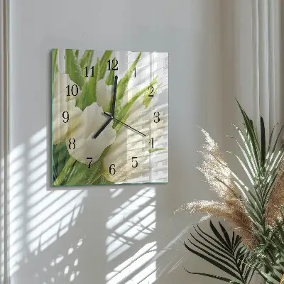 Vierkante glazen wandklok Tulpen