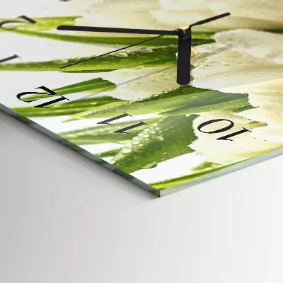 Vierkante glazen wandklok Tulpen
