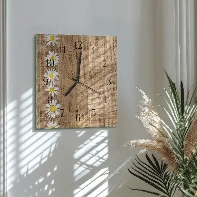 Vierkante glazen wandklok Madeliefje