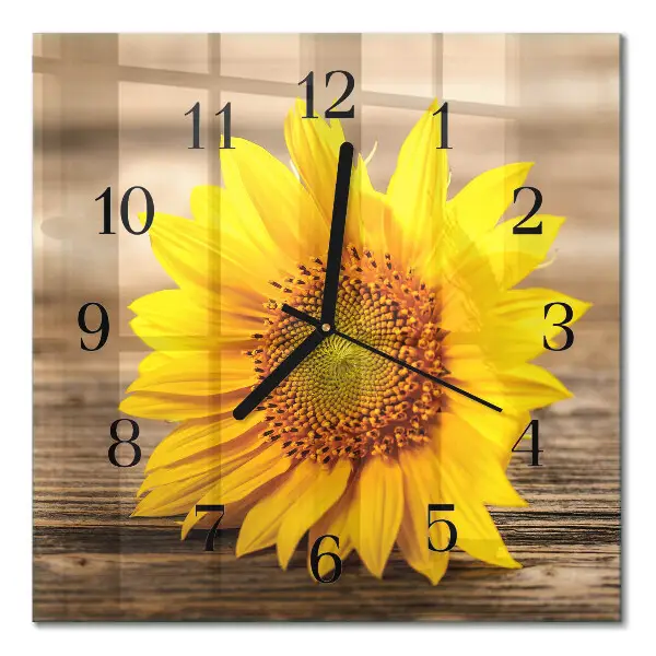 Moderne wandklok glas vierkant Zonnebloem