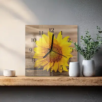 Moderne wandklok glas vierkant Zonnebloem