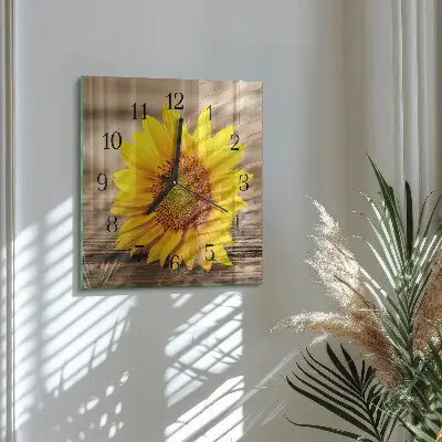 Moderne wandklok glas vierkant Zonnebloem