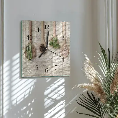 Vierkante glazen klok Houten lepel
