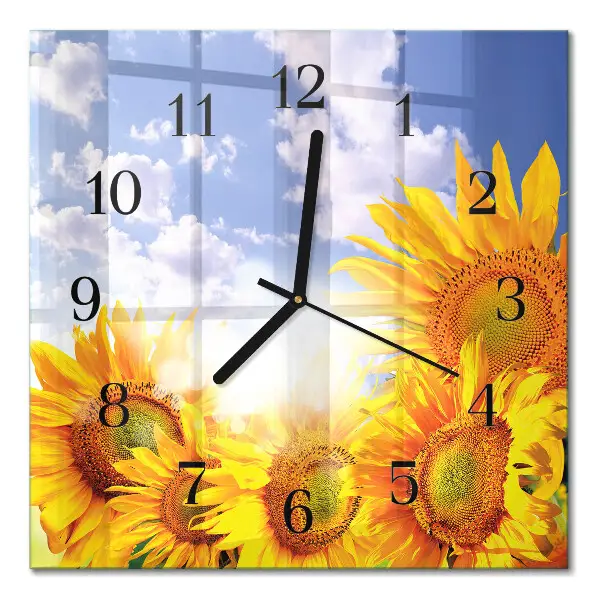Decoratieve glazen klok vierkant Zonnebloemen