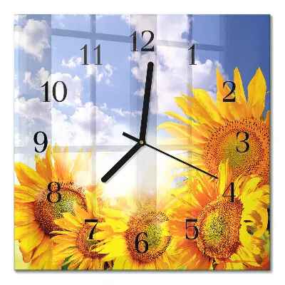 Decoratieve glazen klok vierkant Zonnebloemen