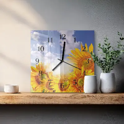 Decoratieve glazen klok vierkant Zonnebloemen