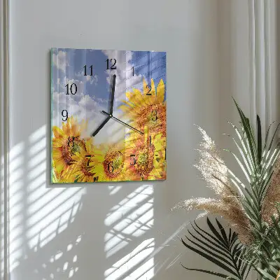 Decoratieve glazen klok vierkant Zonnebloemen
