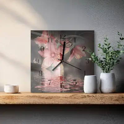 Vierkante glazen klok Orchidee