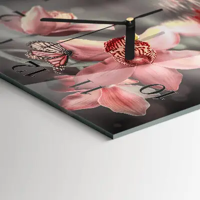 Vierkante glazen klok Orchidee