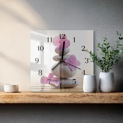 Vierkante glazen wandklok Spa-stenen