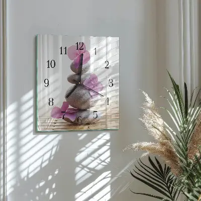 Vierkante glazen wandklok Spa-stenen