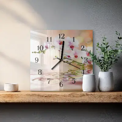 Vierkante glas klok Orchidee