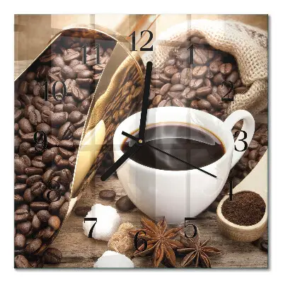 Vierkante glazen wandklok Koffie
