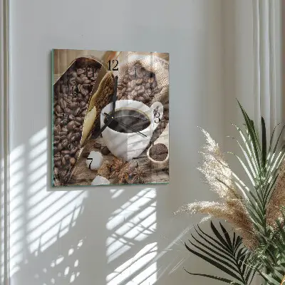 Vierkante glazen wandklok Koffie