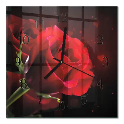 Vierkante glas klok Rozen