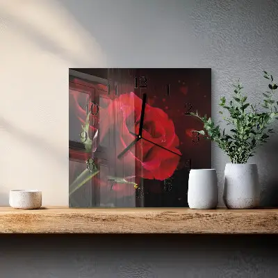 Vierkante glas klok Rozen