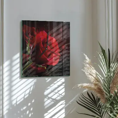 Vierkante glas klok Rozen