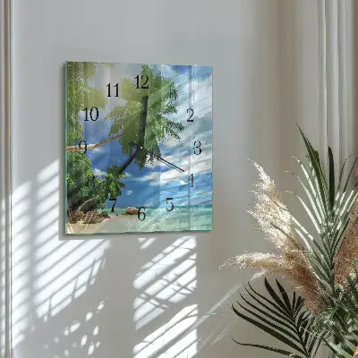 Vierkante glazen wandklok Palmeiland