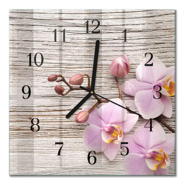 Moderne wandklok glas vierkant Orchidee