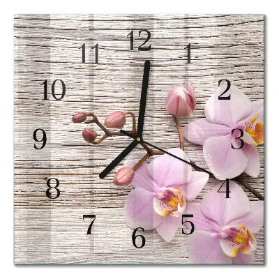 Moderne wandklok glas vierkant Orchidee
