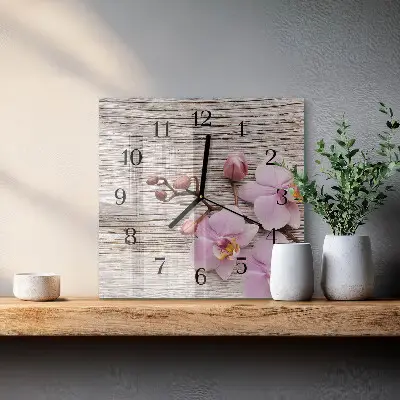 Moderne wandklok glas vierkant Orchidee