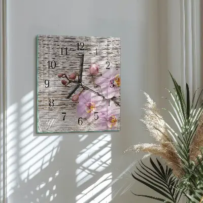 Moderne wandklok glas vierkant Orchidee