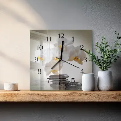Vierkante glazen klok Orchidee