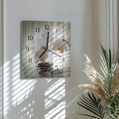Vierkante glazen klok Orchidee