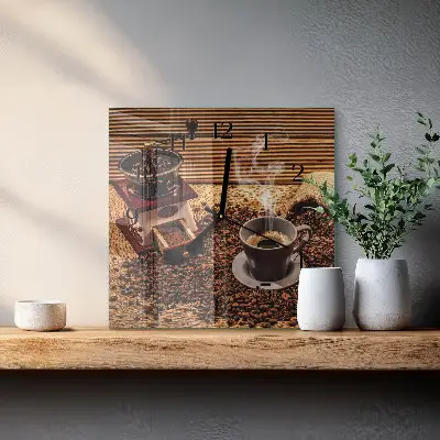 Moderne wandklok glas vierkant Koffiebonen