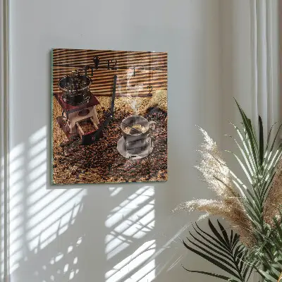 Moderne wandklok glas vierkant Koffiebonen