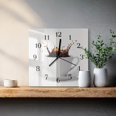 Moderne wandklok glas vierkant Koffie