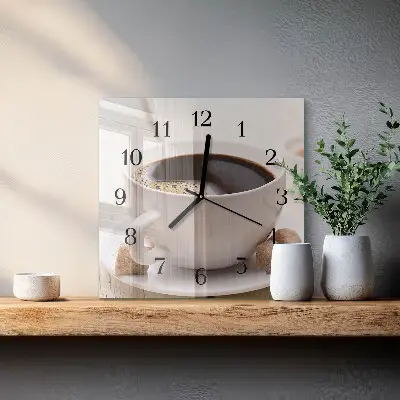 Moderne wandklok glas vierkant Koffie