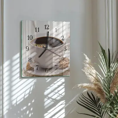 Moderne wandklok glas vierkant Koffie