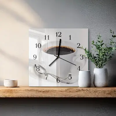 Vierkante glazen wandklok Koffie