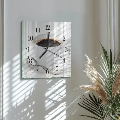 Vierkante glazen wandklok Koffie