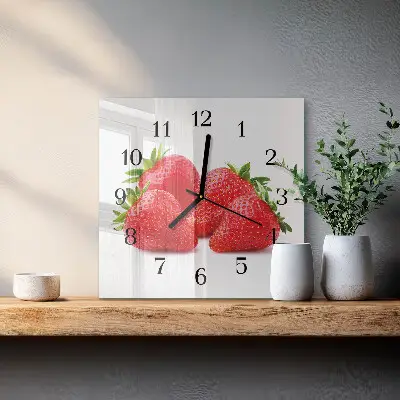 Vierkante glazen wandklok Aardbeien